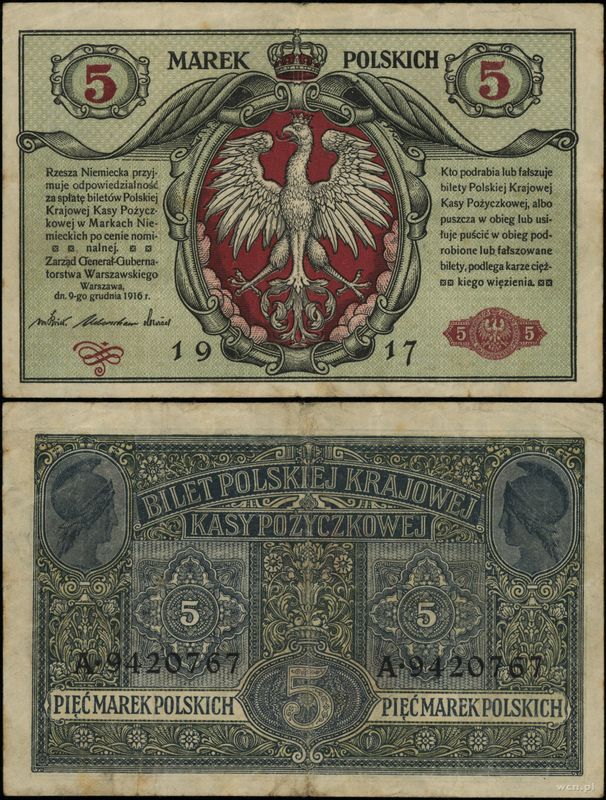 Polska, 5 marek polskich, 9.12.1916