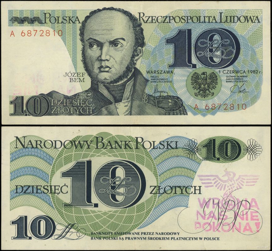 Polska, 10 złotych, 1.06.1982