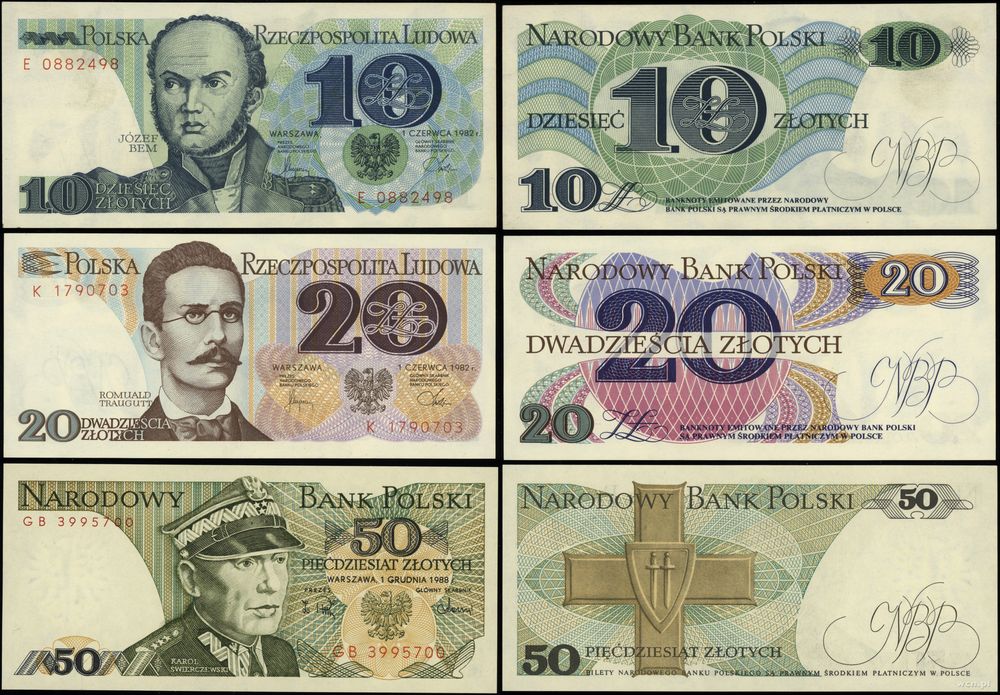 Polska, zestaw 3 banknotów, 1982–1988