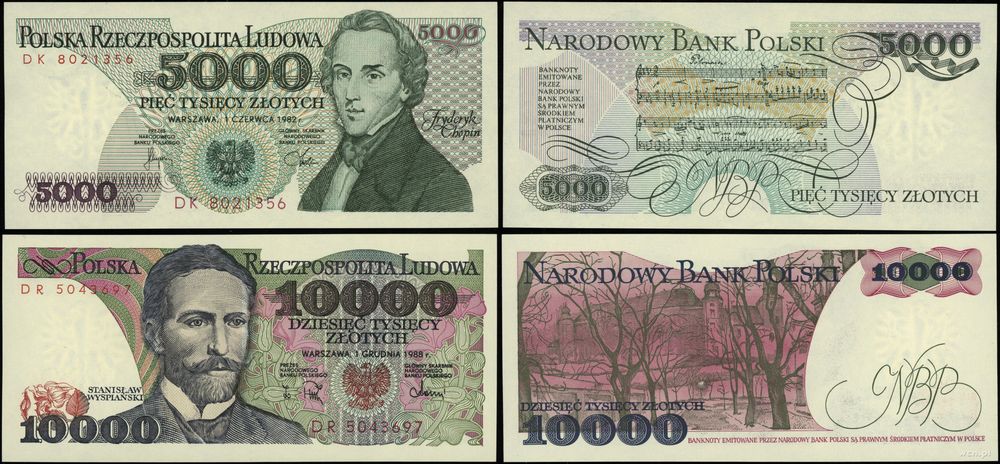 Polska, zestaw 2 banknotów, 1982–1988
