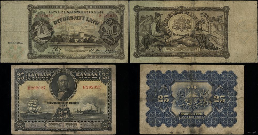 Łotwa, zestaw 2 banknotów, 1928–1935