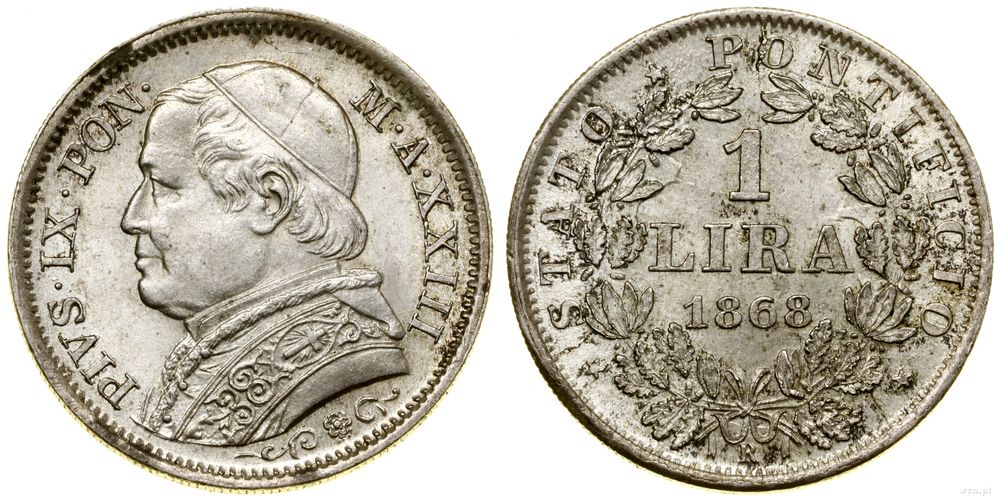 Watykan (Państwo Kościelne), 1 lir, 1868 R