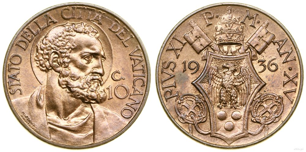 Watykan (Państwo Kościelne), 10 centesimi, 1936