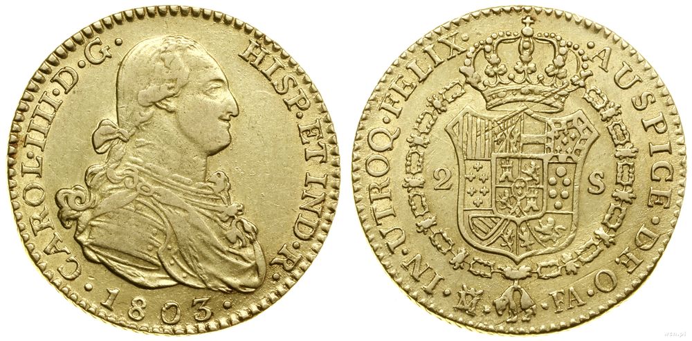 Hiszpania, 2 escudo, 1803 M-FA