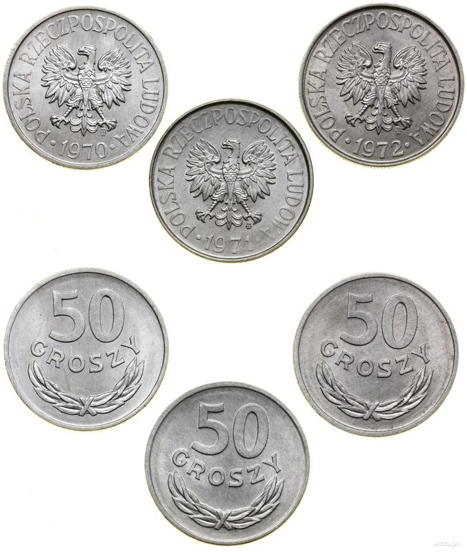 Polska, zestaw: 3 x 50 groszy, 1970, 1971, 1972