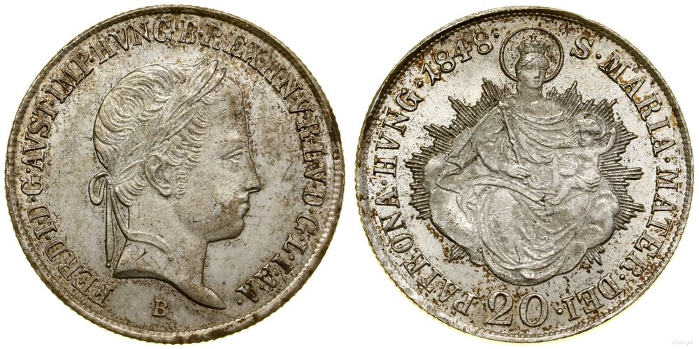 Węgry, 20 krajcarów, 1848 B