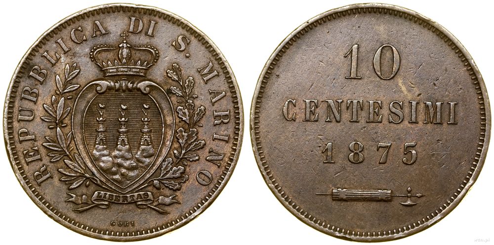 San Marino, 10 centesimi, 1875