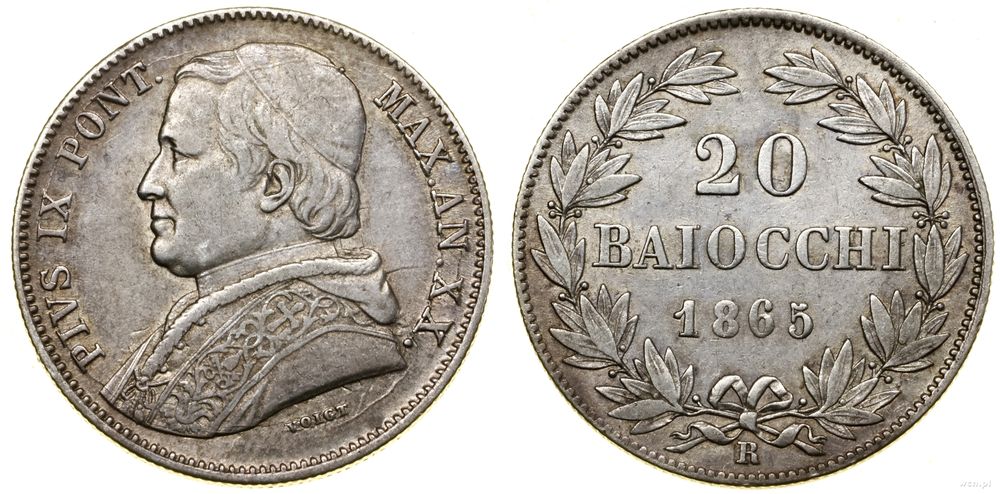Watykan (Państwo Kościelne), 20 baiocchi, 1865 R