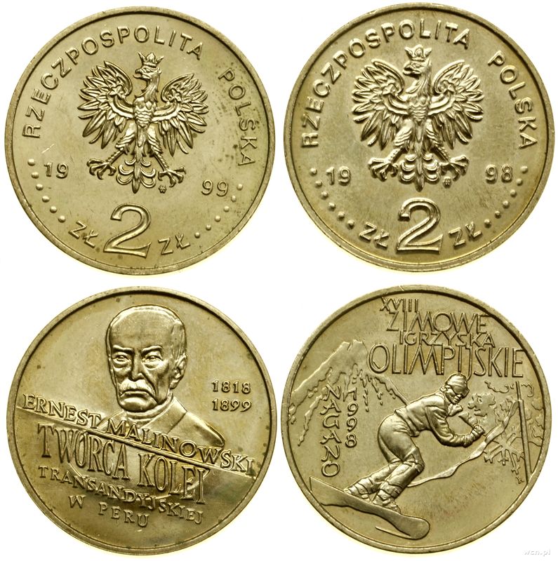 Polska, zestaw: 2 x 2 złote, 1998 i 1999