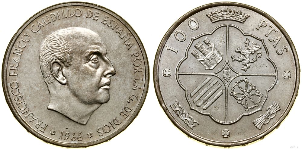 Hiszpania, 100 peset, 1966