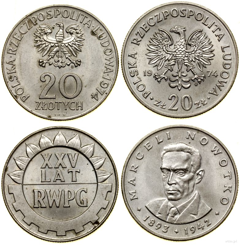 Polska, zestaw: 2 x 20 złotych, 1974