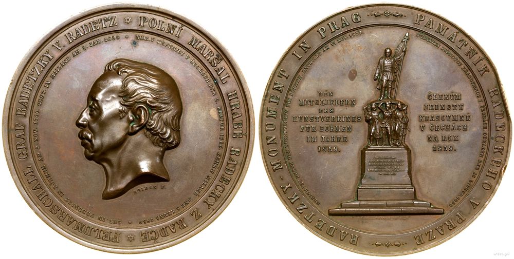 Czechy, medal upamiętniający odsłonięcie pomnika marszałka Radetzkiego w Pradze, 1859