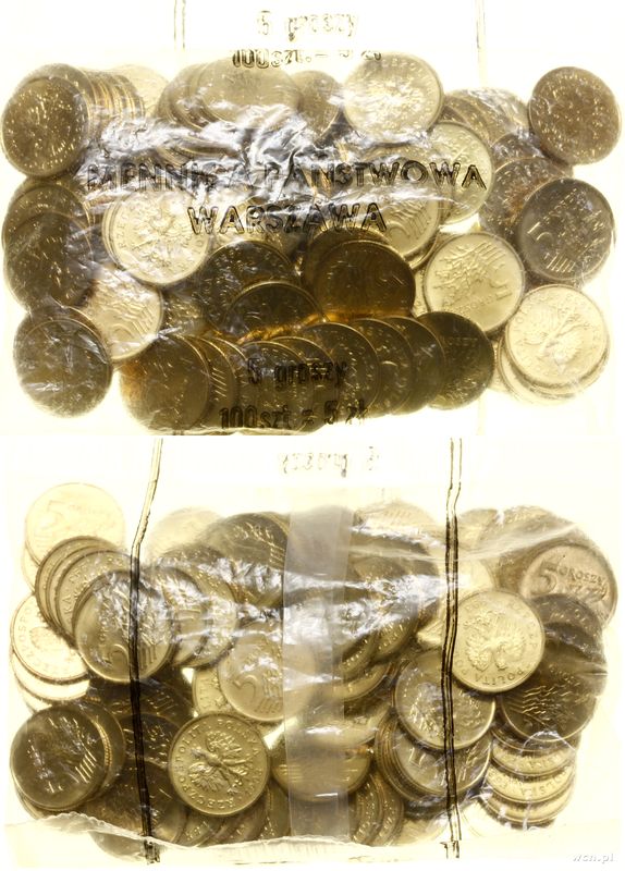 Polska, worek menniczy – 100 x 5 groszy, 1993 (najrzadszy rocznik)