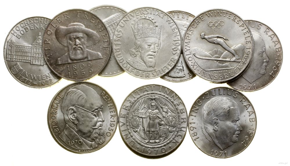 Austria, zestaw 13 x 50 szylingów, 1959–1972
