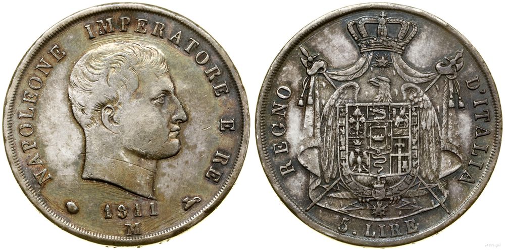 Włochy, 5 lirów, 1811 M