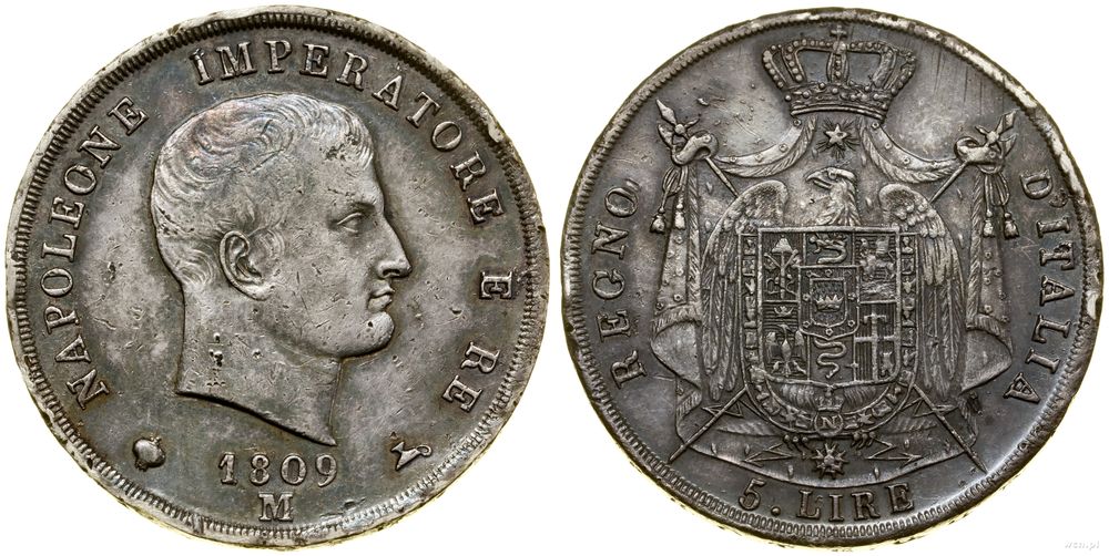 Włochy, 5 lirów, 1809 M