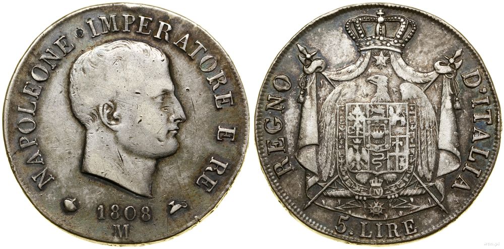Włochy, 5 lirów, 1808 M