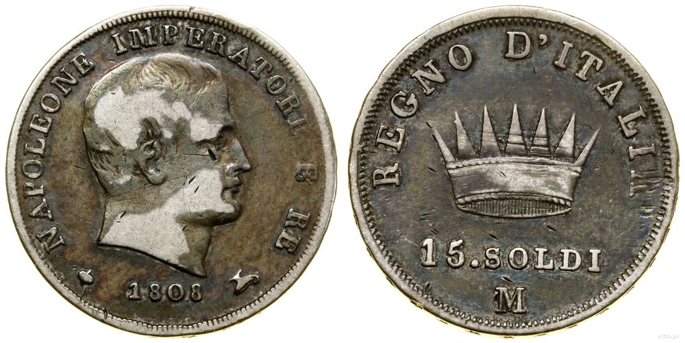 Włochy, 15 soldi, 1808 M