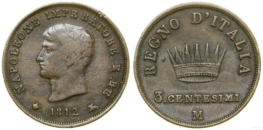 Włochy, 3 centesimi, 1812 M