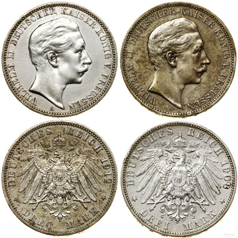 Niemcy, zestaw: 2 x 3 marki, 1908 i 1912