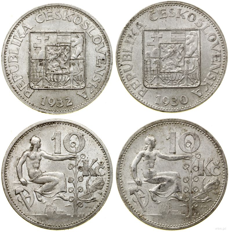 Czechosłowacja, zestaw 2 x 10 koron, 1930, 1932