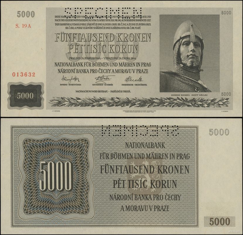 Protektorat Czech i Moraw (1939–1945), 5.000 koron, 24.02.1944