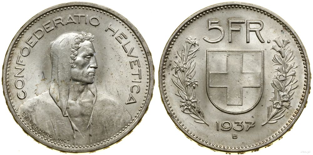 Szwajcaria, 5 franków, 1937