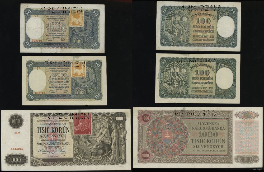 Czechosłowacja, zestaw 3 banknotów (SPECIMEN), 1940