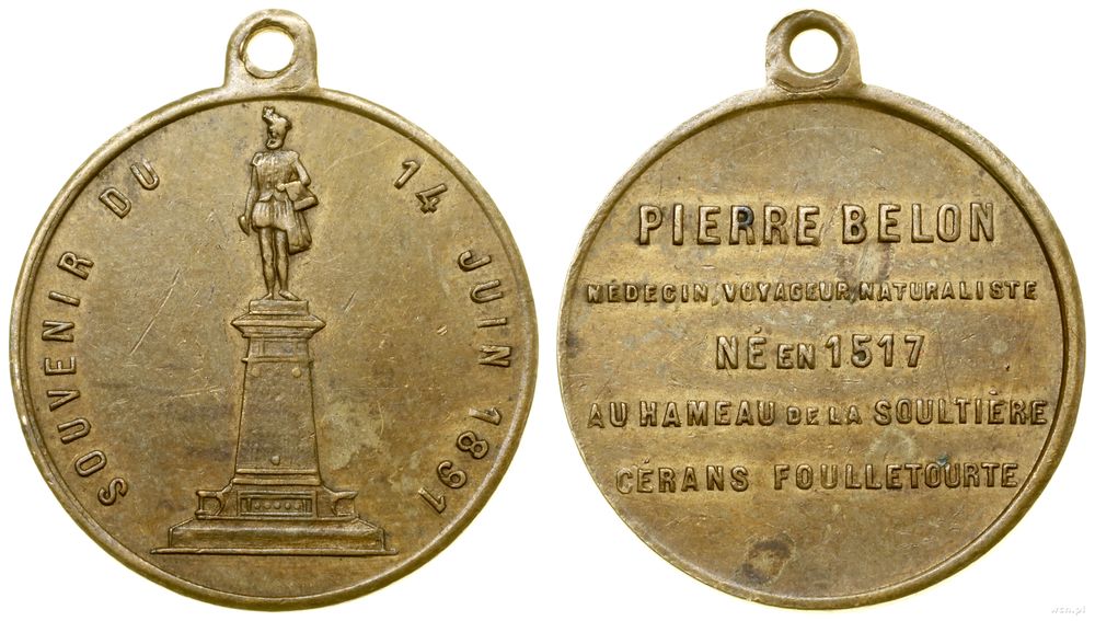 Francja, medal okolicznościowy z okazji odsłonięcia pomnika Pierre'a Bellon, 1891