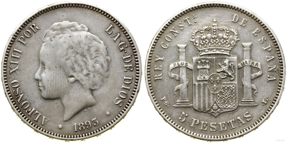 Hiszpania, 5 peset, 1893