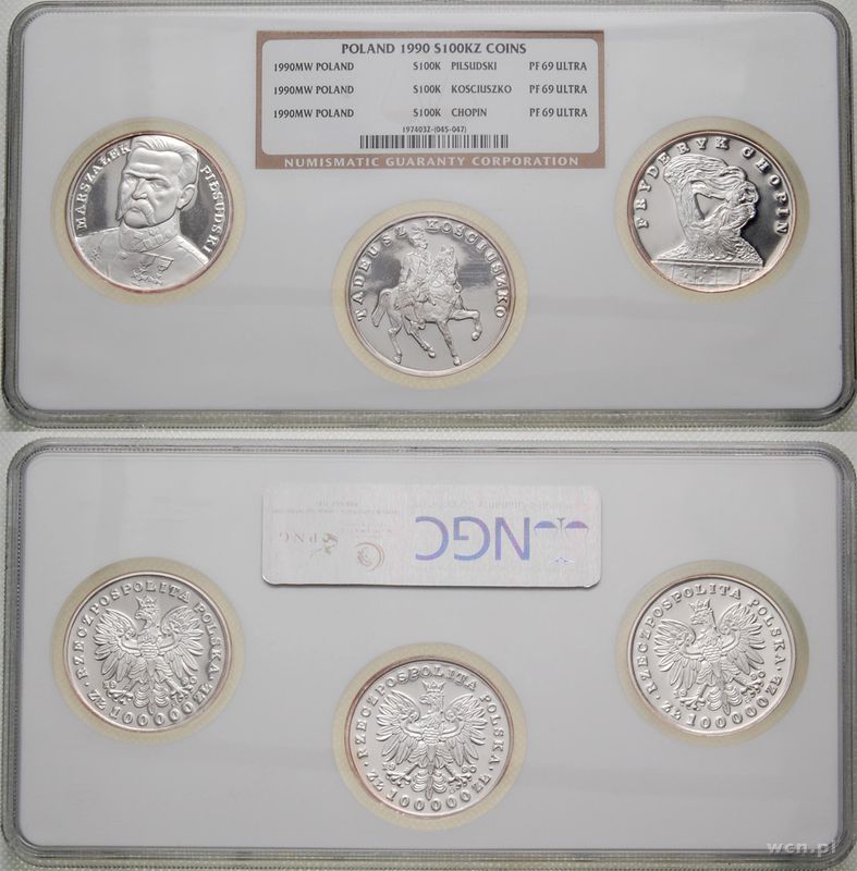 Polska, mały tryptyk 3x 100.000 złotych, 1990