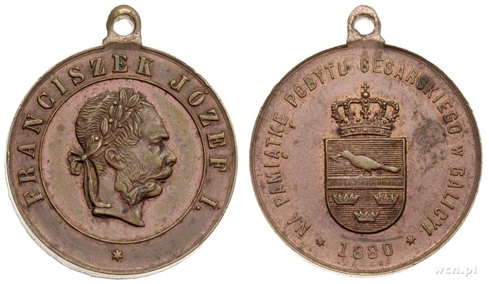 Polska, medal syg. UNECHT wybity z okazji pobytu Franciszka Józefa w Galicji w 1880 r.,