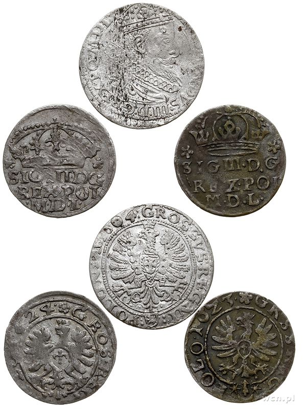 Polska, zestaw groszy, 1604, 1623 i 1624
