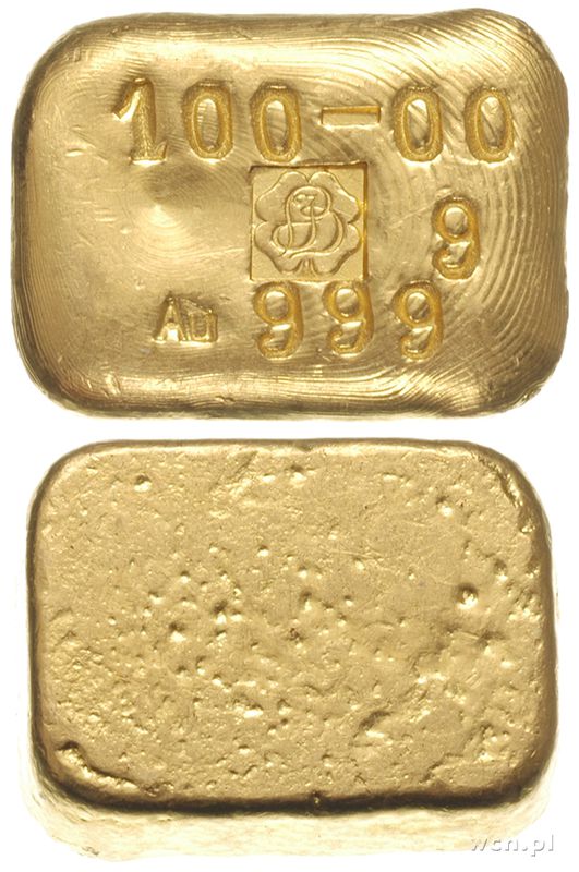 sztabki złote, lana sztabka złota 100 gram
