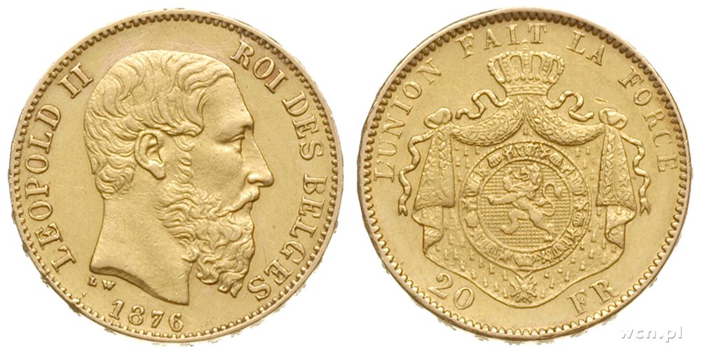 Belgia, 20 franków, 1876