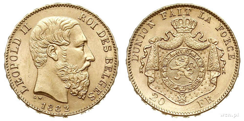 Belgia, 20 franków, 1882