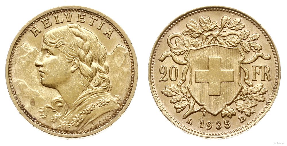 Szwajcaria, 20 franków, 1935/L-B