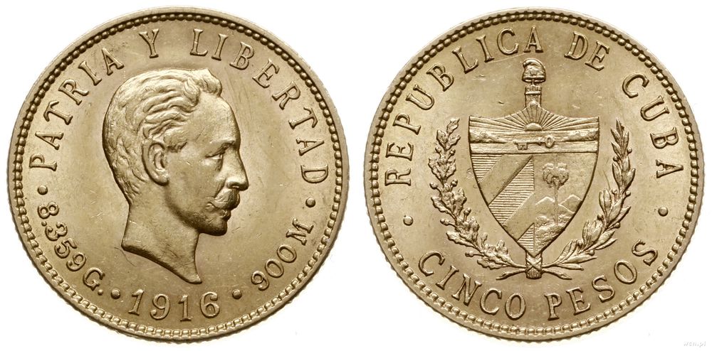 Kuba, 5 peso, 1916