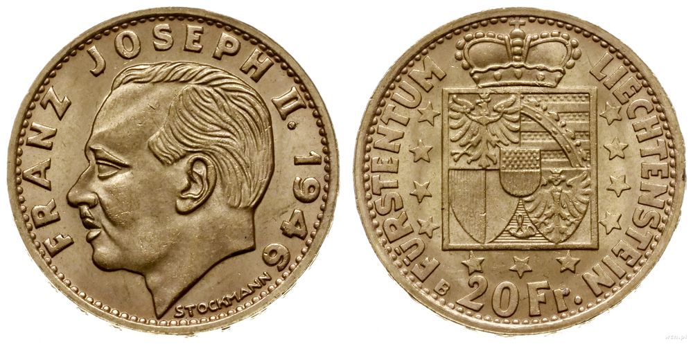 Liechtenstein, 20 franków, 1946