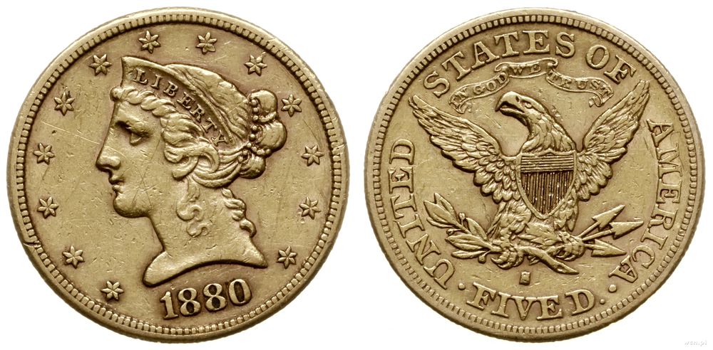 Stany Zjednoczone Ameryki (USA), 5 dolarów, 1880 S