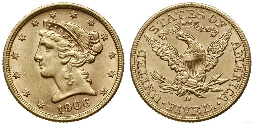 Stany Zjednoczone Ameryki (USA), 5 dolarów, 1906 D