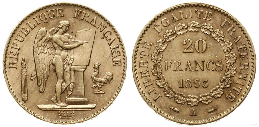 Francja, 20 franków, 1893/A