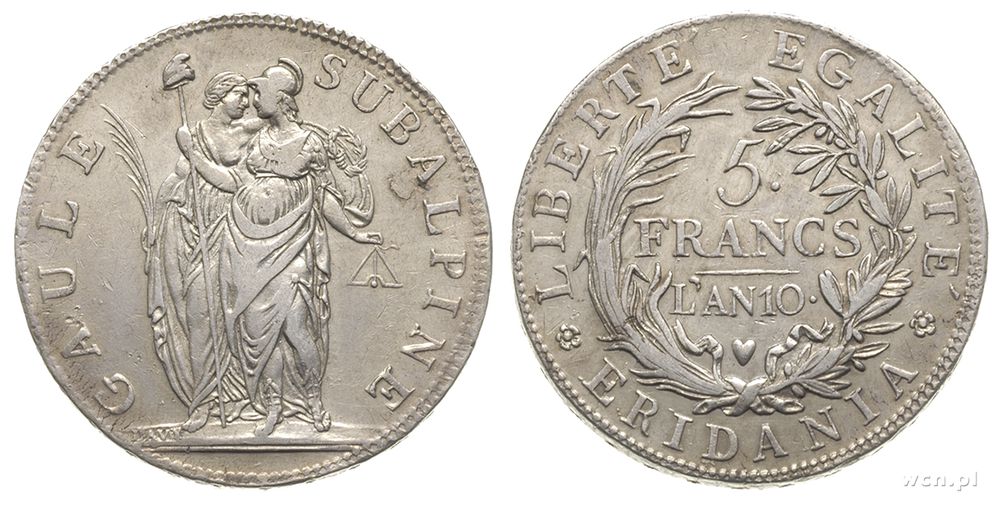 Włochy, 5 franków, L'an 10 (1801)
