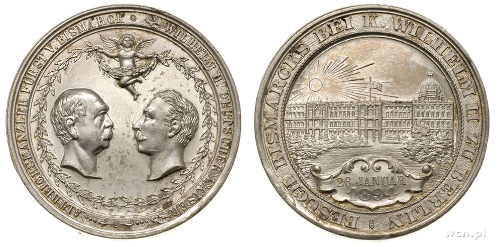 Niemcy, medal autorstwa Beyenbacha z 1894 roku z okazji wizyty kanclerza Bismarcka u cesarza Wilhelma II