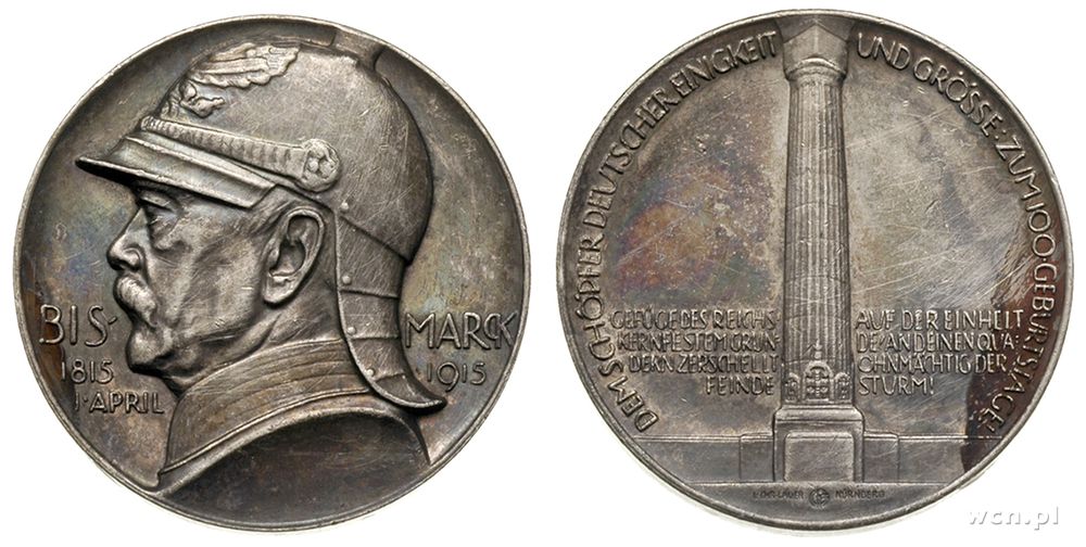 Niemcy, medal z 1915 roku wybity z okazji 100. rocznicy urodzin Kanclerza Bismarcka