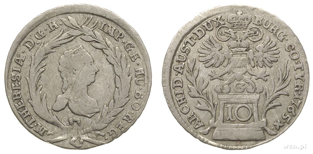 Austria, 10 krajcarów, 1765/G