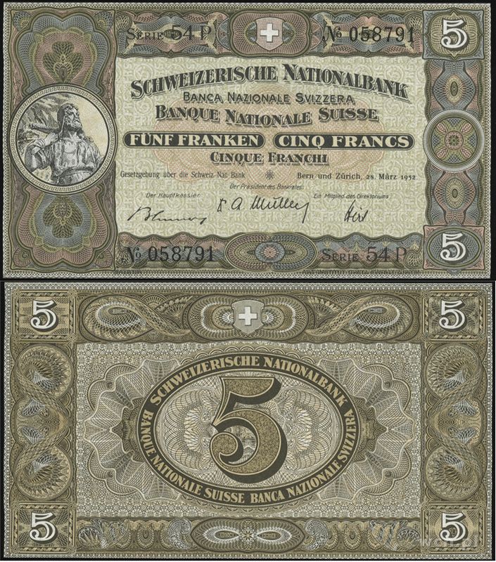 Szwajcaria, 5 franków, 28.03.1952