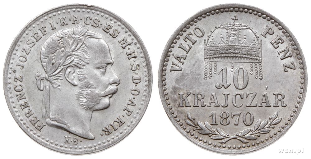 Węgry, 10 krajcarów, 1870/KB