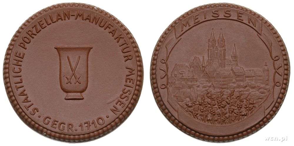 Monety zastępcze, medal Miśnieński, Aw: Panorama miasta, Rw: Dzban i napis wokoło: Staatlich..