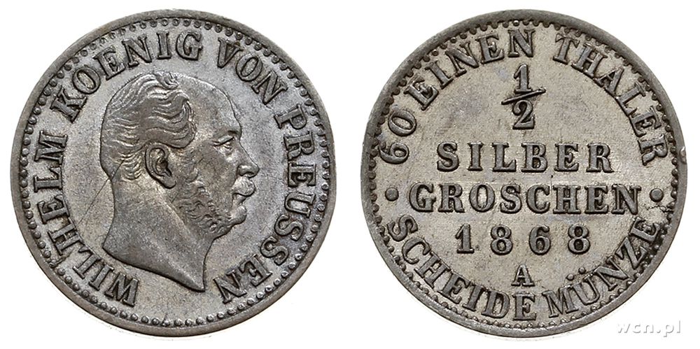 Niemcy, 1/2 grosza srebrnego (1/2 silber groschen), 1868/A
